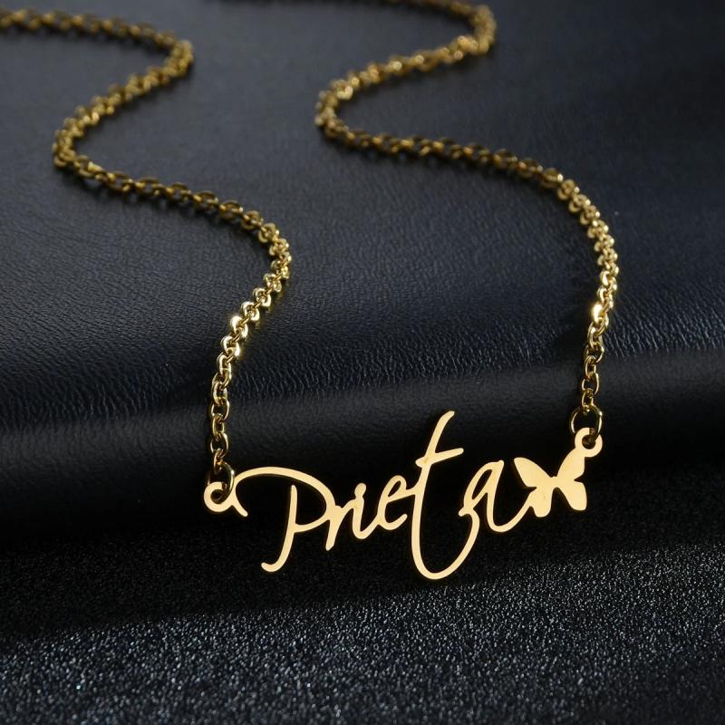 Butterfly Name Choker Chain Stainless Steel Pendant Necklace