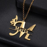 Treebud Butterfly Pendant Necklace with Customized Initials