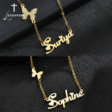 Butterfly Name Necklace Choker with Stones Stainless Steel Golden
