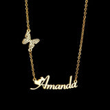 Butterfly Name Necklace Choker with Stones Stainless Steel Golden