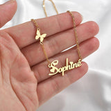 Butterfly Name Necklace Choker with Stones Stainless Steel Golden