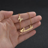 Butterfly Name Necklace Choker with Stones Stainless Steel Golden