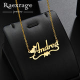 Raexrage Heart Name Necklace Stainless Steel Double Link Chain