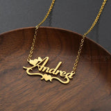 Raexrage Heart Name Necklace Stainless Steel Double Link Chain