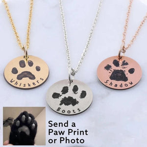 Personalized Paw Print Necklace for Pet Lovers - Engraved Name & Paw Print