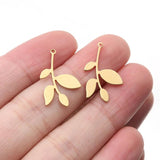 20pcs Raw Brass Branch Leaf Charms for DIY Jewelry Making