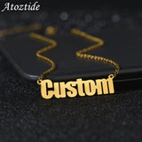 Atoztide Name Necklace Personalized Silver Stainless Steel Chain for Women Men