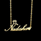 Personalized Name Necklace Stainless Steel Heart Crown Pendant