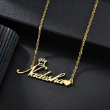 Personalized Name Necklace Stainless Steel Heart Crown Pendant