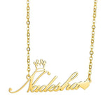 Personalized Name Necklace Stainless Steel Heart Crown Pendant