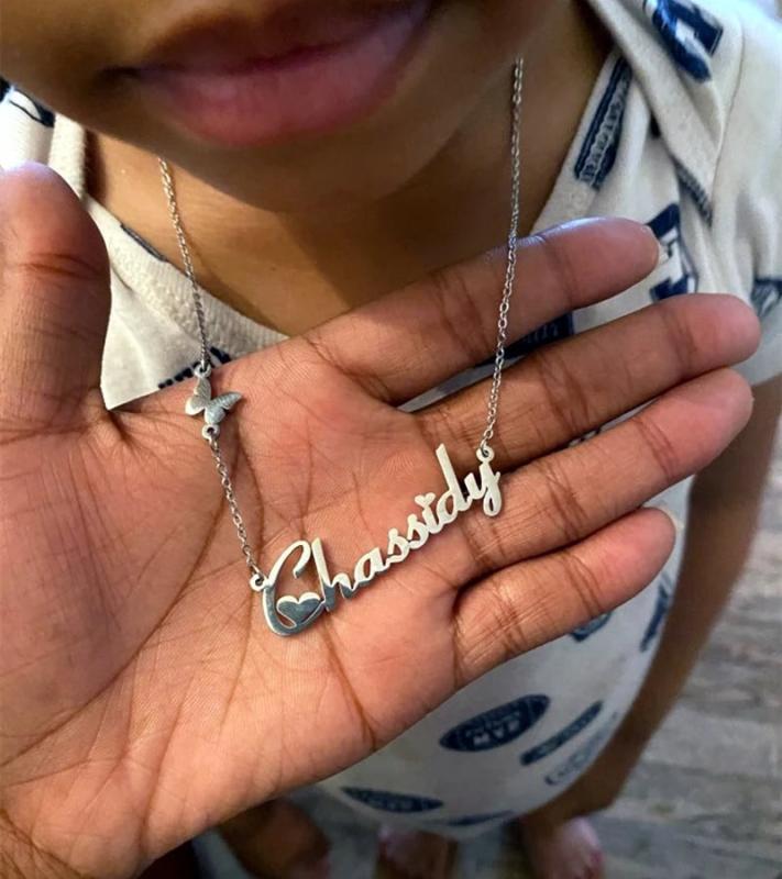 Custom Butterfly Name Necklace in Stainless Steel