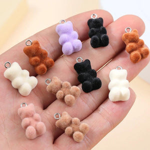 Colorful Bear Double Side Velvet Charms Resin Pendant DIY Necklace Keychain