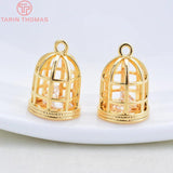 6PCS 12x9MM 24K Brass Zircon Birdcage Charms Pendants DIY Jewelry Findings