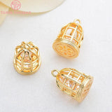 6PCS 12x9MM 24K Brass Zircon Birdcage Charms Pendants DIY Jewelry Findings