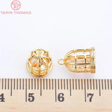 6PCS 12x9MM 24K Brass Zircon Birdcage Charms Pendants DIY Jewelry Findings