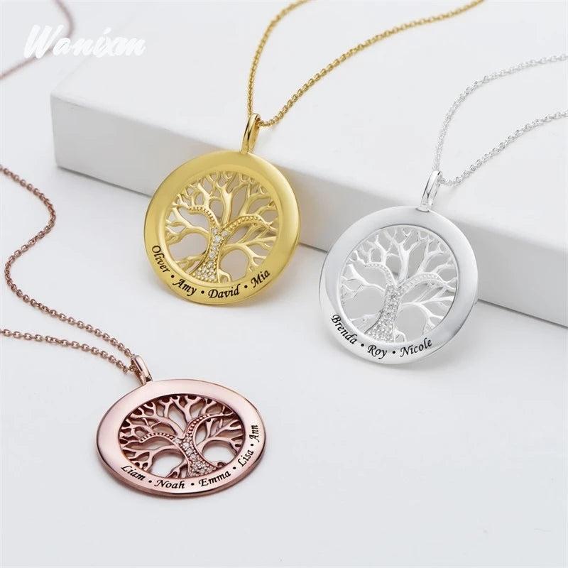 Personalized Life Tree Family Names Necklace Stainless Steel Christmas Gift