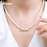 Personalized Pearl Chain Name Necklace Stainless Steel Letter Pendants