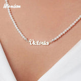 Personalized Pearl Chain Name Necklace Stainless Steel Letter Pendants
