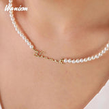 Personalized Pearl Chain Name Necklace Stainless Steel Letter Pendants