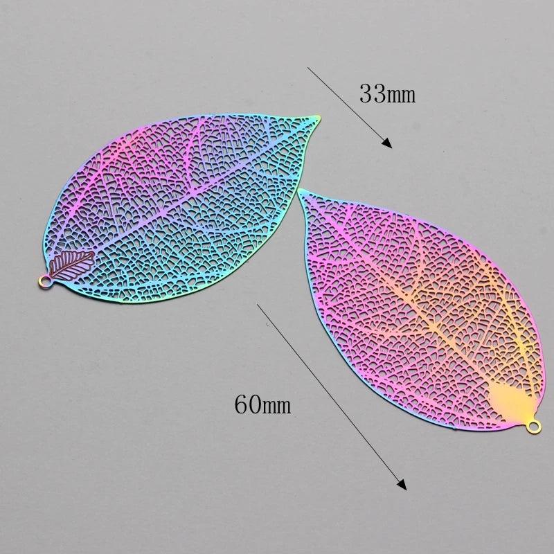 10pcs Rainbow Leaf Charms Pendant DIY Jewelry Making Accessories
