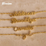 Water Wave Chain Name Necklace with Heart Pendant