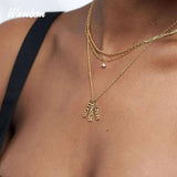 Water Wave Chain Name Necklace with Heart Pendant