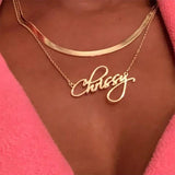 Custom Name Necklace Stainless Steel Cursive Font Choker Gift