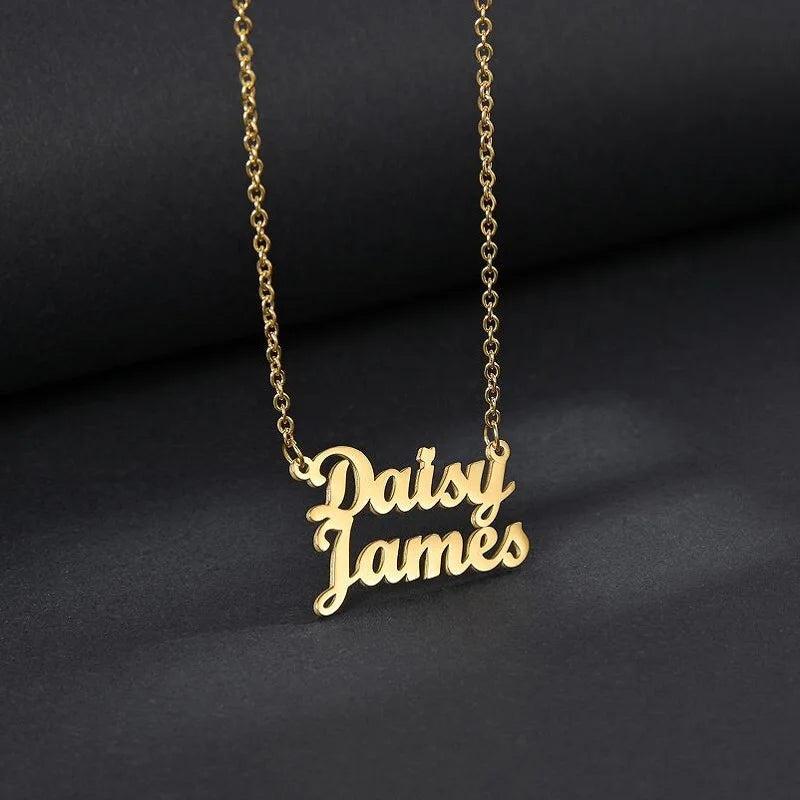 Heart Couple Names Necklace Stainless Steel for Girlfriend Wife