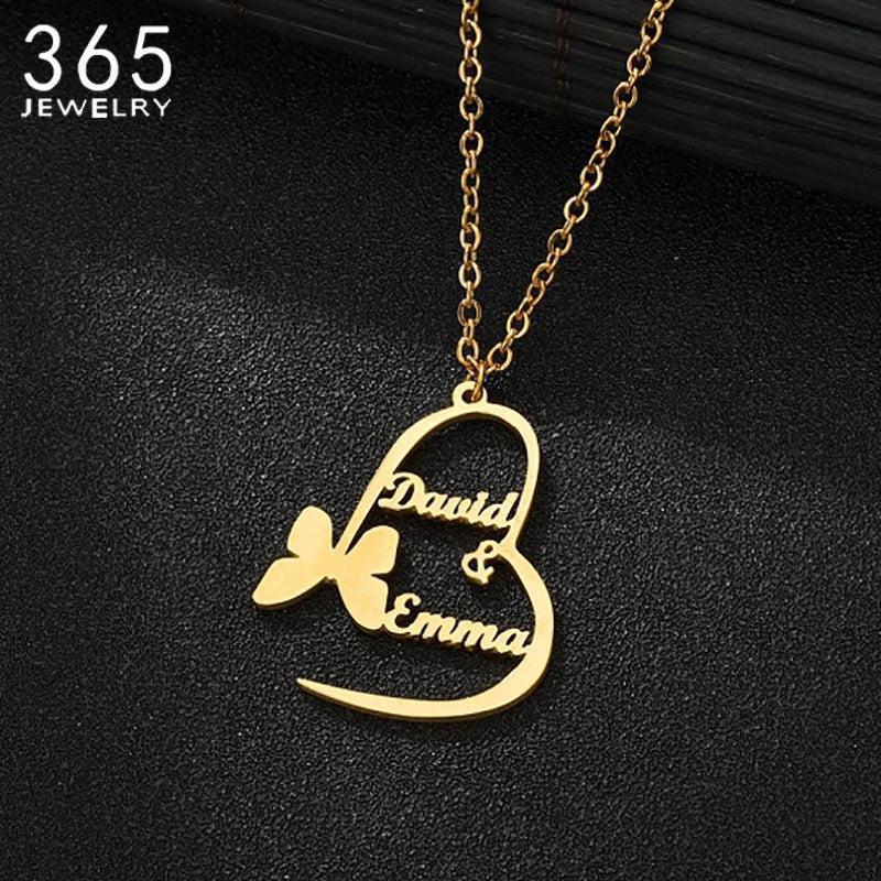 Personalized Double Name Necklace Stainless Steel Collar Butterfly Jewelry