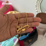 Personalized Name Necklace Women Stainless Steel Heart Zircon Pendant