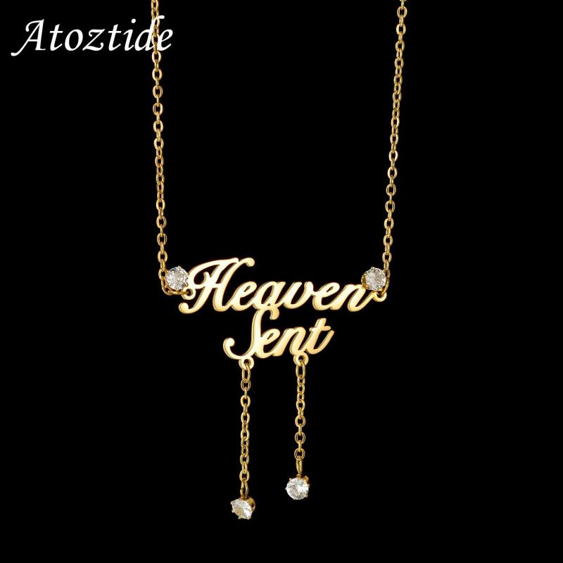 Atoztide Personalized Zircon Necklace - Stainless Steel Pendant
