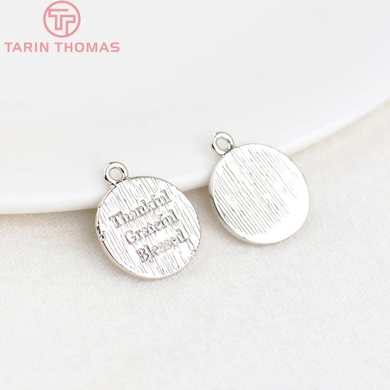 10PCS Platinum Brass Round Letter Charms Pendants