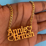Double Name Necklace Stainless Steel Cuban Chain Heart Pendant Personalized