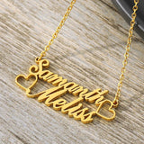 Double Name Necklace Stainless Steel Cuban Chain Heart Pendant Personalized