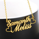 Double Name Necklace Stainless Steel Cuban Chain Heart Pendant Personalized