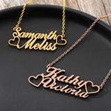 Double Name Necklace Stainless Steel Cuban Chain Heart Pendant Personalized