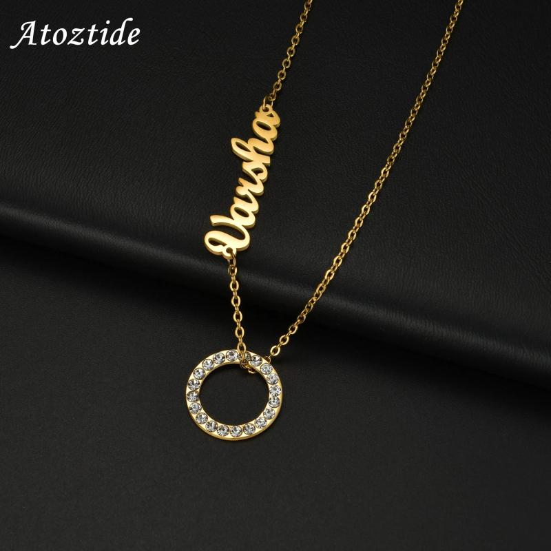 Atoztide Name Necklace Zircon Personalized Nameplate Choker Party Jewelry