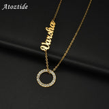 Atoztide Name Necklace Zircon Personalized Nameplate Choker Party Jewelry