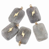 5pcs Natural Stone Stainless Steel Square Charms Quartz Cross Pendants