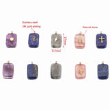 5pcs Natural Stone Stainless Steel Square Charms Quartz Cross Pendants