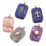 5pcs Natural Stone Stainless Steel Square Charms Quartz Cross Pendants