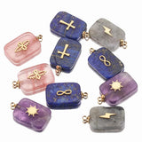 5pcs Natural Stone Stainless Steel Square Charms Quartz Cross Pendants