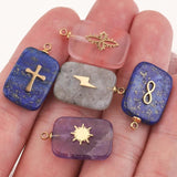 5pcs Natural Stone Stainless Steel Square Charms Quartz Cross Pendants