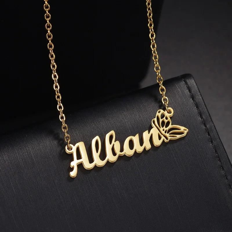 Butterfly Style Name Necklace Stainless Steel Choker