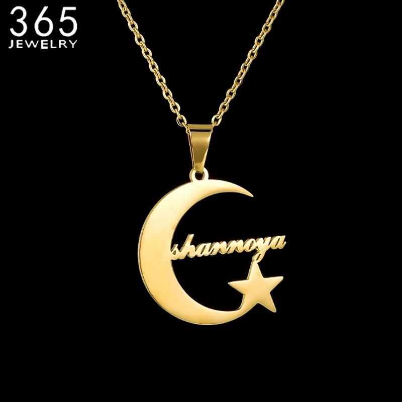 Personalized Moon Star Necklace Stainless Steel Collar Jewelry