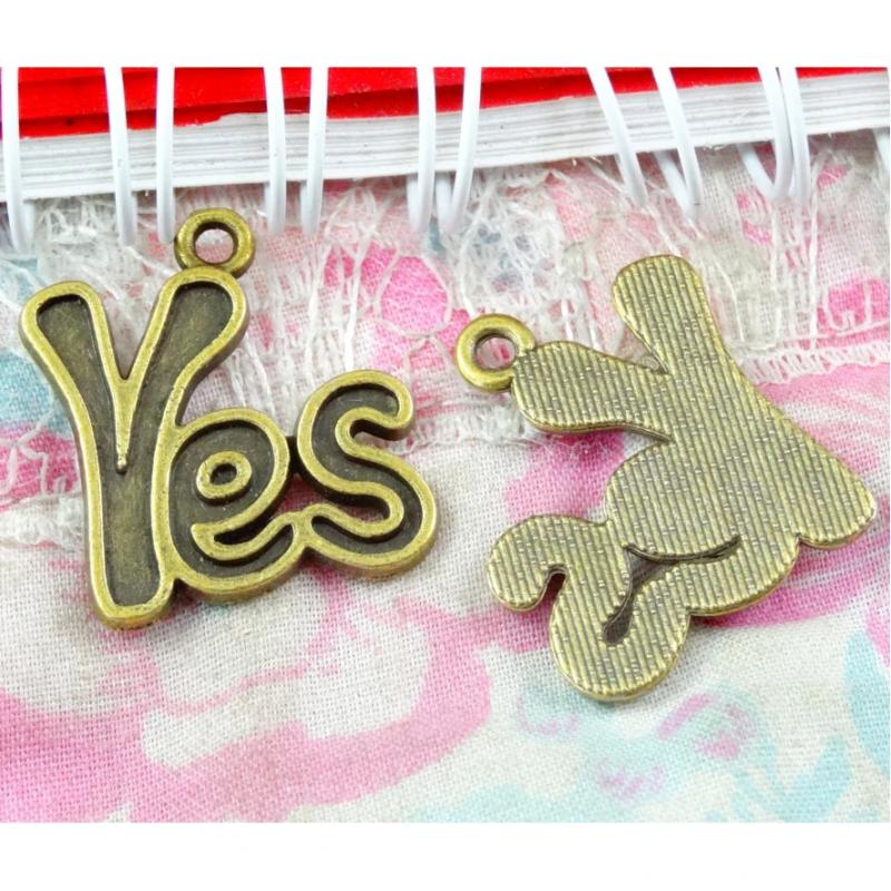 40pcs Antique Bronze Word Yes Charms Pendants 25*20MM for Jewelry Making