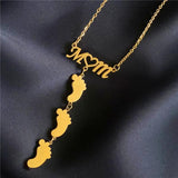 Engraved Baby Name Date Heart Foot Necklace Stainless Steel