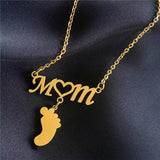 Engraved Baby Name Date Heart Foot Necklace Stainless Steel
