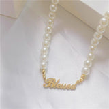 Name Letters Pearl Necklace Personalized Choker Necklaces