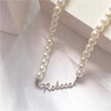 Name Letters Pearl Necklace Personalized Choker Necklaces